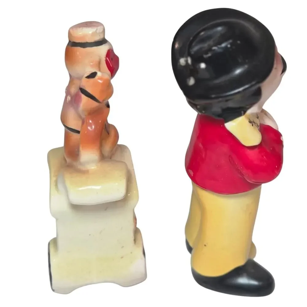 Vintage Japan Organ Grinder Monkey Salt Pepper Shakers 1950s Figural Set